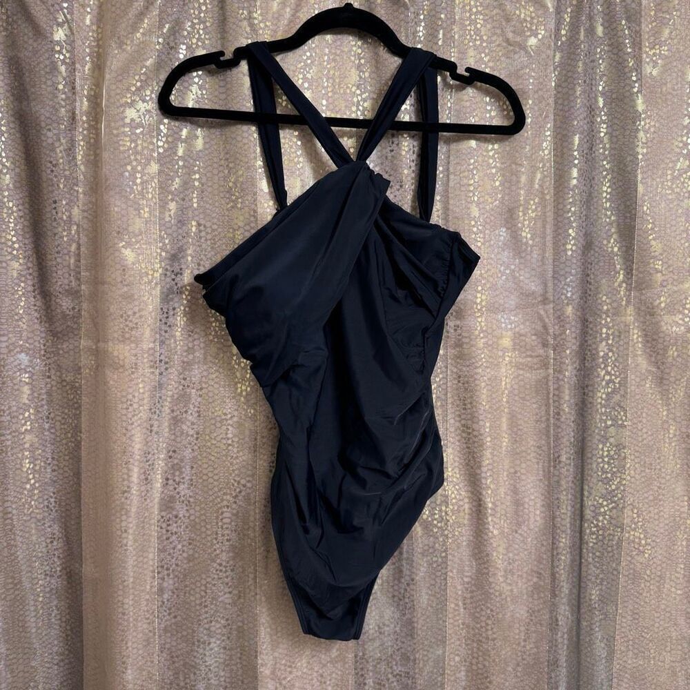Cupshe Black Onyx One-Shoulder Tummy Control One Piece Swimsuit Large NWT